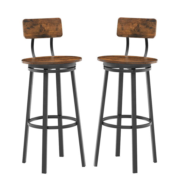 Gurevich Swivel Bar Stools Industrial Barstools with Back Oval Wooden Seat Metal Bar Chairs